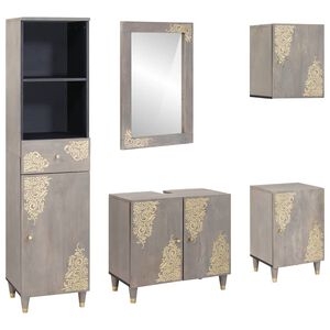 vidaXL Bathroom Cabinet Set with Drawer 5 pcs Grey Solid Mango Wood