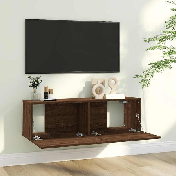 vidaXL TV Wall Cabinet Brown Oak 100x30x30 cm Engineered Wood