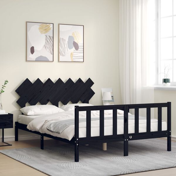 vidaXL Bed Frame without Mattress Black King Size Solid Wood Pine