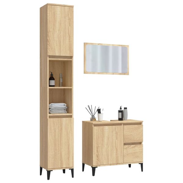vidaXL 3 Piece Bathroom Furniture Set Sonoma Oak Engineered Wood