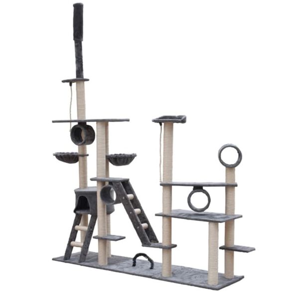vidaXL Cat Tree Deluxe 230-260 cm Grey Plush