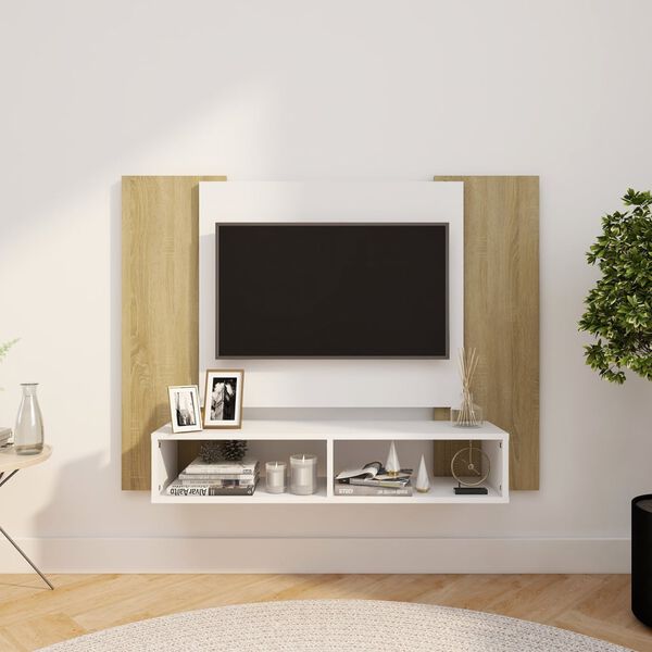 vidaXL Wall TV Cabinet White and Sonoma Oak 120x23.5x90 cm Engineered Wood