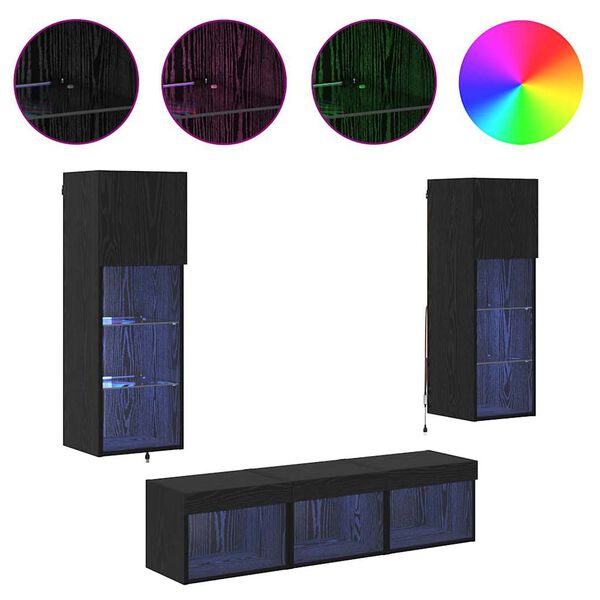 vidaXL TV Wall Units Wall-mounted 5 pcs Black Oak Engineered Wood