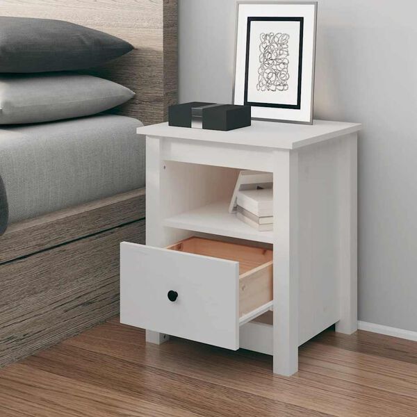 vidaXL Bedside Cabinet White 40x35x49 cm Solid Wood Pine