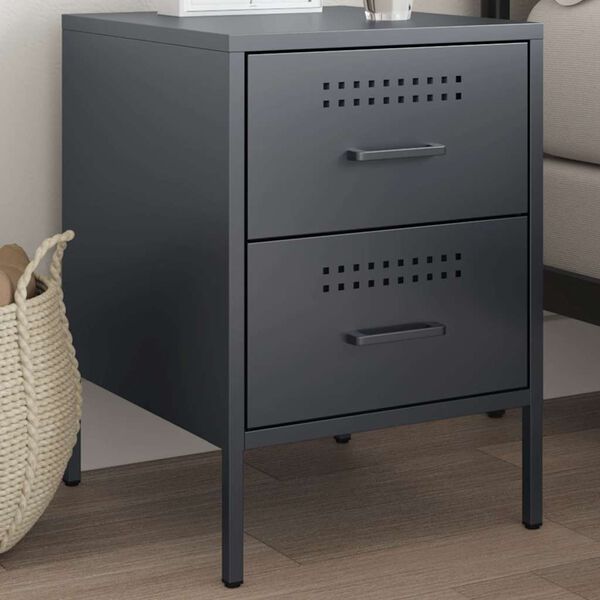 vidaXL Bedside Cabinet Anthracite 36x39x50.5 cm Steel