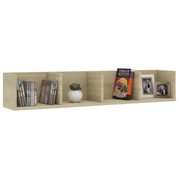 vidaXL CD Wall Shelf Sonoma Oak 100x18x18 cm Engineered Wood
