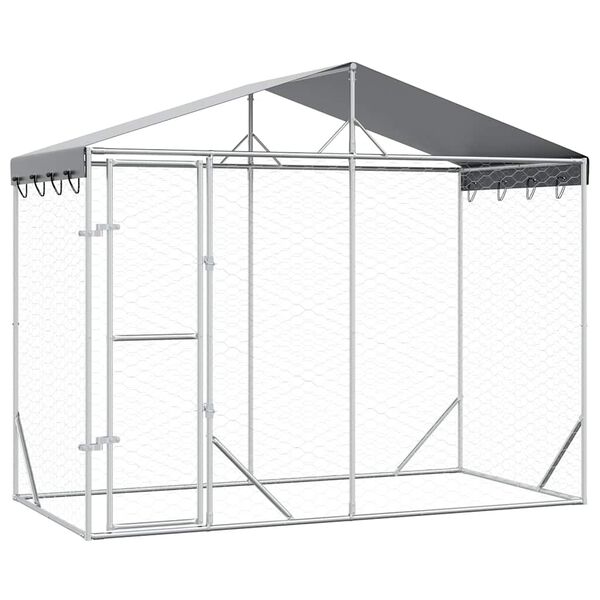 vidaXL Outdoor Dog Kennel with Roof Silver 3x1.5x2.5 m Galvanised Steel