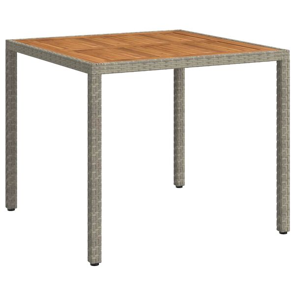 vidaXL Garden Table 90x90x75 cm Poly Rattan and Acacia Wood Grey