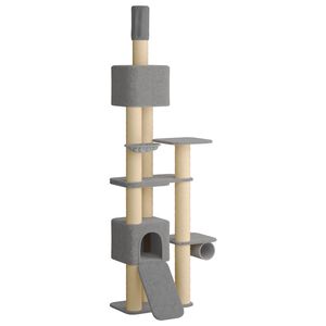 vidaXL Floor-to-Ceiling Cat Tree with Sisal Post Light Grey 257-283 cm