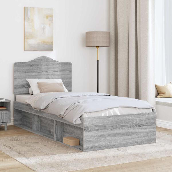 vidaXL Bed Frame Grey Sonoma 90 x 190 cm Solid Pine Wood