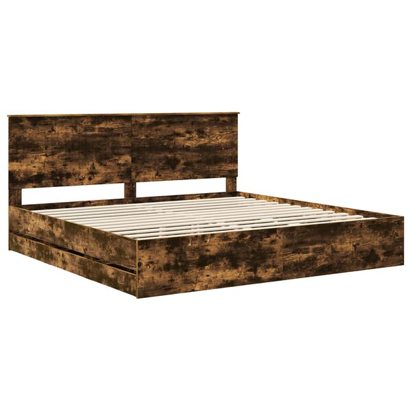 vidaXL Bed Frame with Headboard Smoked Oak 200 x 200 cm Engineer Wood