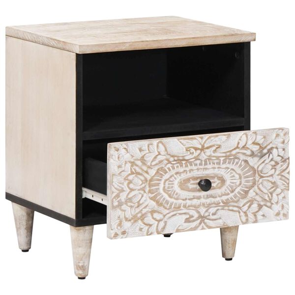 vidaXL Bed cabinet with Drawer White 40 x 33 x 46 cm Solid Mango Wood