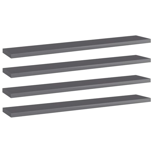 vidaXL Bookshelf Boards 4 pcs High Gloss Grey 60x10x1.5 cm Engineered Wood