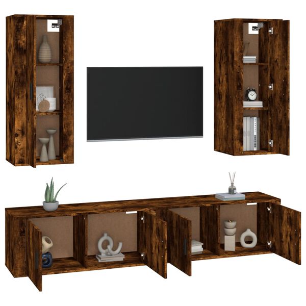 vidaXL 4 Piece TV Cabinet Set Smoked Oak Engineered Wood