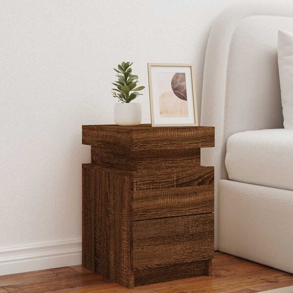 vidaXL Bedside Cabinet with LED Lights Brown Oak 35x39x55 cm