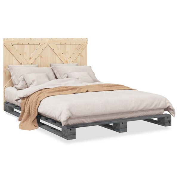 vidaXL Bed Frame without Mattress Grey 160x200 cm Solid Wood Pine