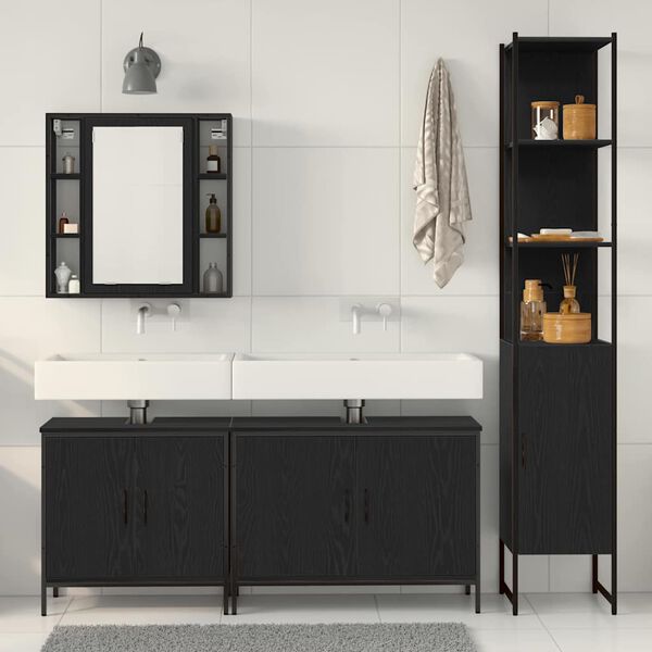 vidaXL Bathroom Furniture Set with Shelf 4 pcs Black Engineered wood