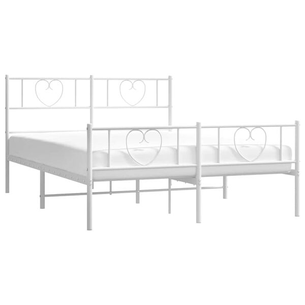 vidaXL Metal Bed Frame without Mattress with Footboard White 135x190cm