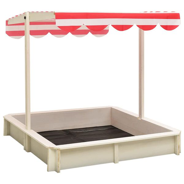 vidaXL Sandbox with Adjustable Roof Fir Wood White and Red UV50