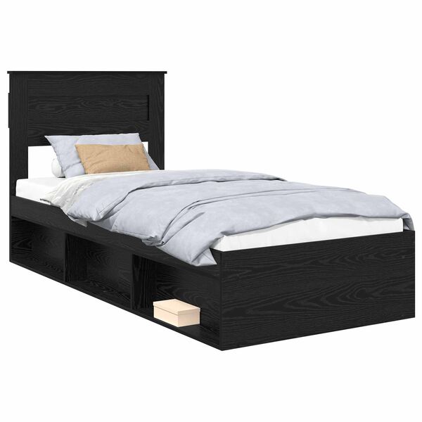 vidaXL Bed Frame with Mattress Black 100 x 200 cm Solid Pine Wood