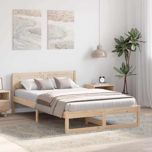 vidaXL Bed Frame with Headboard Natural 120 x 190 cm Solid Pine Wood