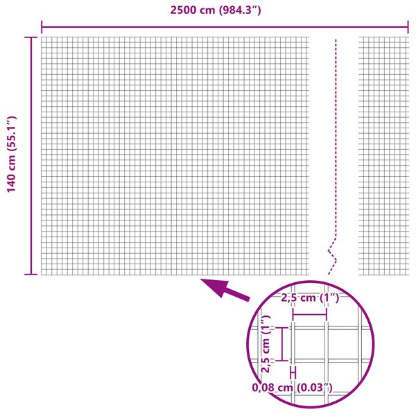 vidaXL Welded Wire Fence Silver 1.4 x 25 m