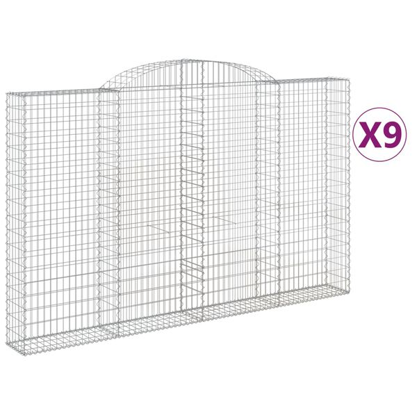 vidaXL Arched Gabion Baskets 9 pcs 300x30x180/200 cm Galvanised Iron