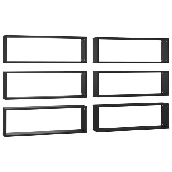 vidaXL Wall Cube Shelf 6 pcs Black 80x15x26.5 cm Engineered Wood