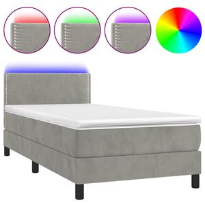 vidaXL Box Spring Bed with Mattress&LED Light Grey 80x200cm Velvet