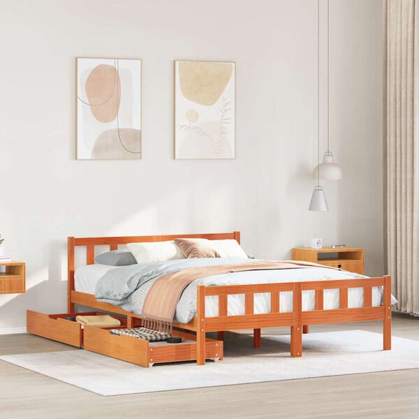 vidaXL Bed Frame without Mattress Wax Brown 160x200 cm Solid Wood Pine