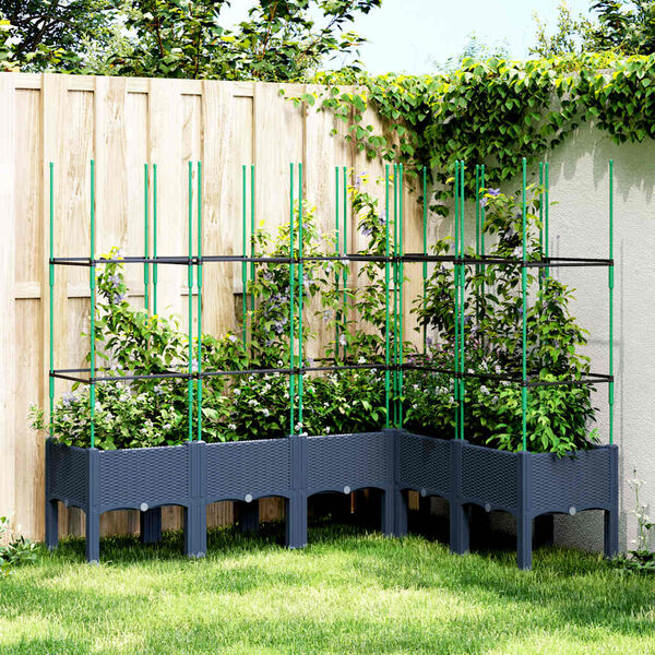 vidaXL Garden Planter with Trellis Blue Grey 160x120x142.5 cm PP