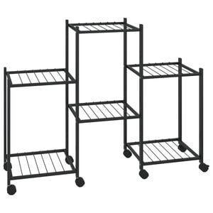 vidaXL Flower Stand | Black | Iron | Medium | Rollable | Flower Stand