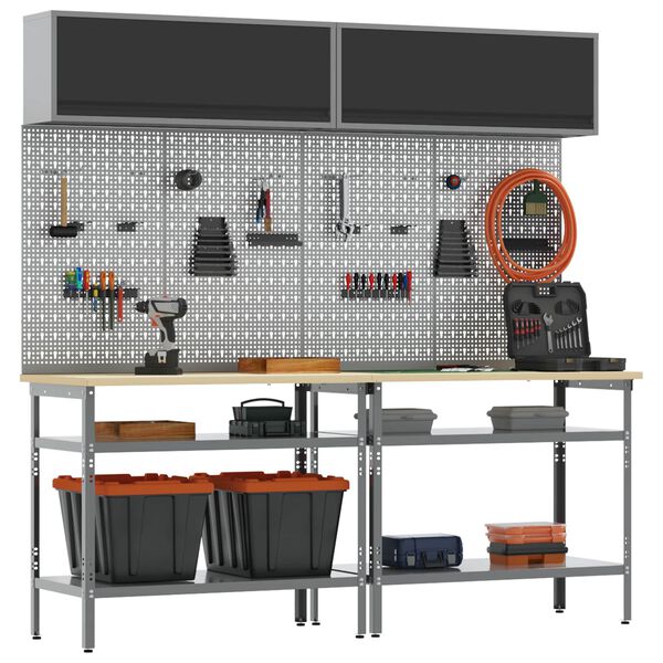 vidaXL Work Bench Set with Shelf with Storage 8 pcs Grey Steel