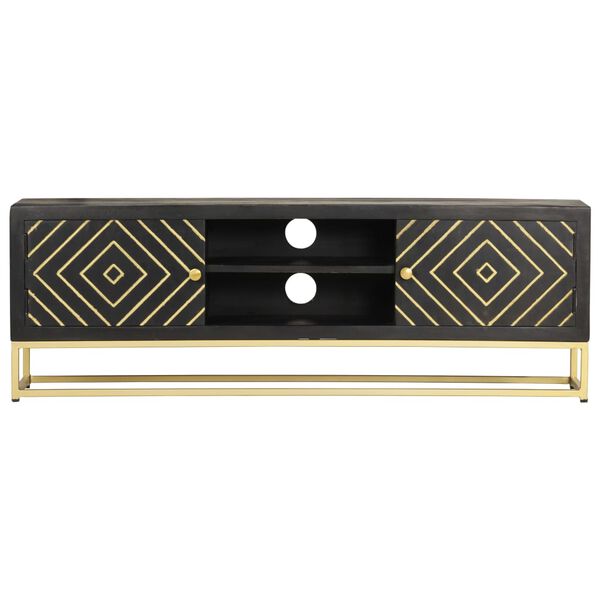 vidaXL TV Cabinet Black and Gold 120x30x40 cm Solid Mango Wood