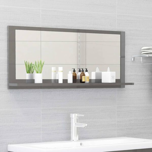 vidaXL Bathroom Mirror High Gloss Grey 90x10.5x37 cm Engineered Wood