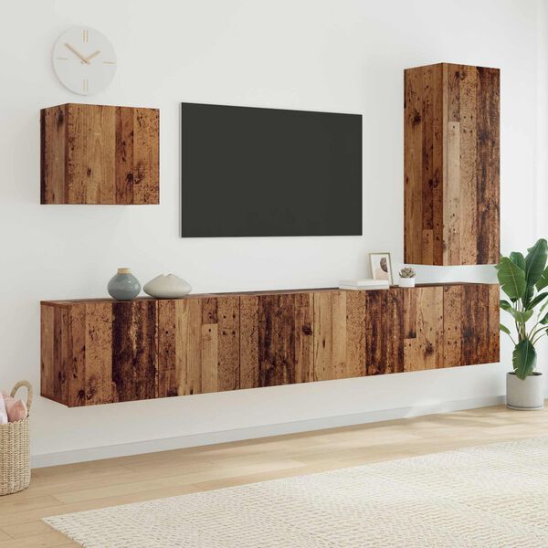 vidaXL TV Wall Unit Wall-mounted 5 pcs Old Wood Engineered Wood