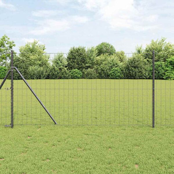 vidaXL Fence with Post Grey 1.2 x 10 m Steel and PVC