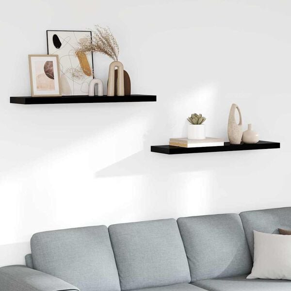 vidaXL Floating Wall Shelves 2 pcs High Gloss Black 90x23.5x3.8 cm MDF