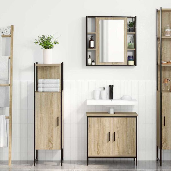 vidaXL Bathroom Furniture Set with Shelf 3 pcs Brown Engineered wood