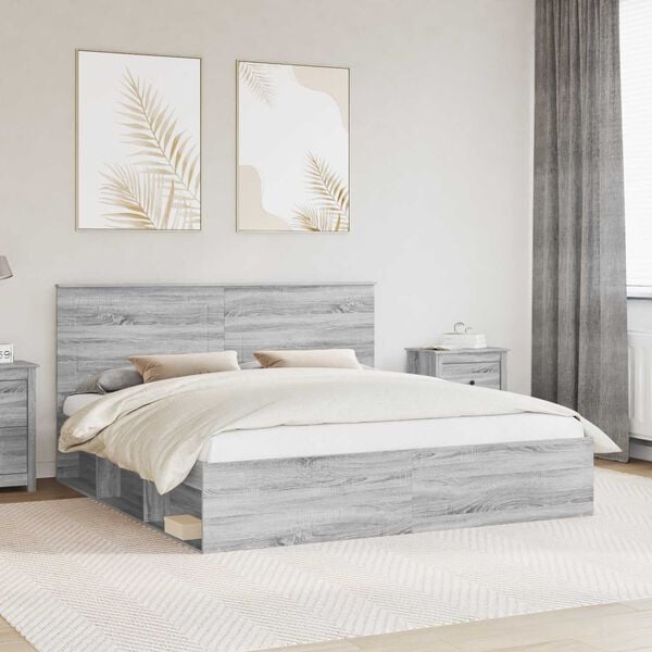 vidaXL Bed Frame Grey Sonoma 200 x 200 cm Solid Pine Wood