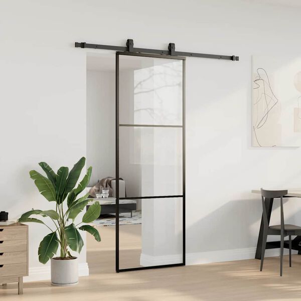 vidaXL Sliding Door with Hardware Set Black 76x205 cm ESG Glass