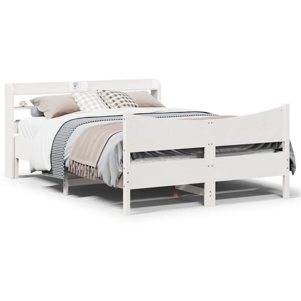 vidaXL Bed Frame with Headboard White 120x190 cm Small Double Solid Wood Pine