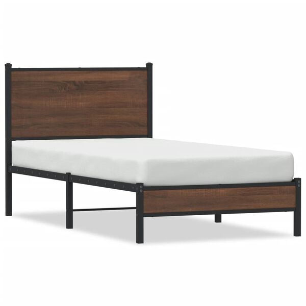 vidaXL Metal Bed Frame without Mattress Brown Oak 90x190 cm Single