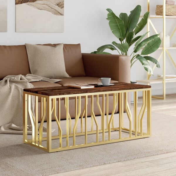 vidaXL Coffee Table Gold Stainless Steel and Solid Wood Reclaimed