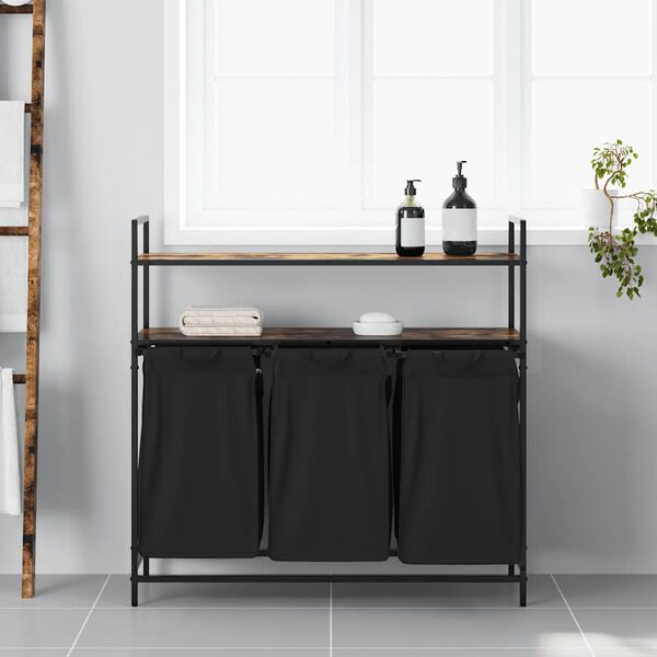vidaXL Laundry Basket 3 Compartments with Shelves Smoked Oak
