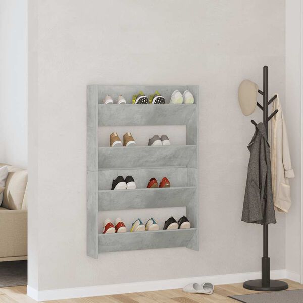 vidaXL Wall Shoe Cabinets 2 pcs Concrete Grey 80x18x60 cm Engineered Wood