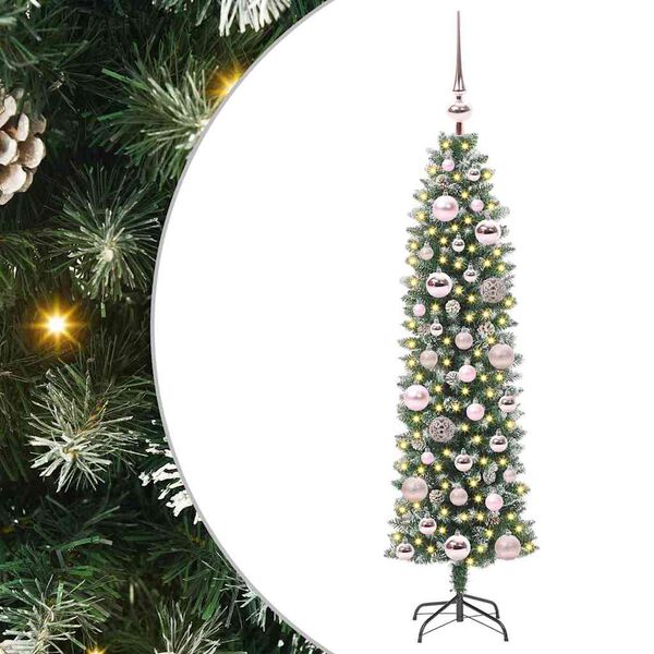 vidaXL Artificial Slim Christmas Tree Green and white 120 cm