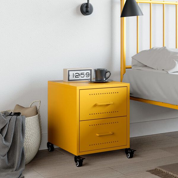 vidaXL Bedside Cabinet Mustard Yellow 36x39x43.5 cm Steel