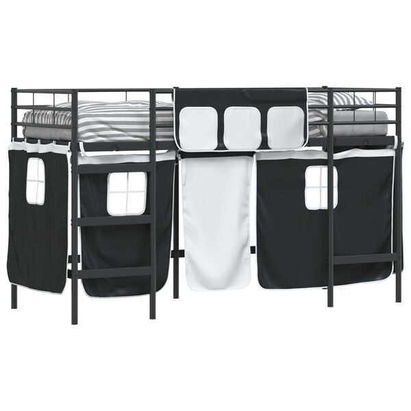 vidaXL Kids'Loft Bed Frame with Curtains Black 74.5 x 190 cm