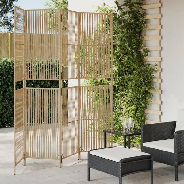 vidaXL Room Divider 4 Panels Beige Poly Rattan